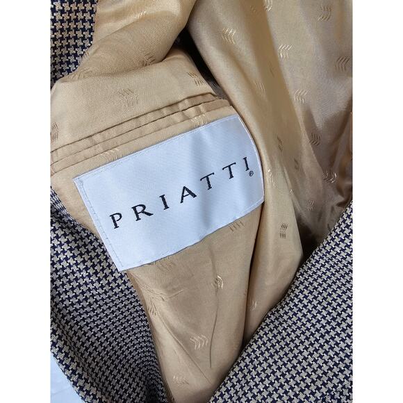 Priatti Men's Tan & Black Houndstooth Notch-Collar Two-Button Blazer Size 44 - Picture 3 of 4
